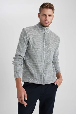 DEFACTO Standard Fit Regular Cut Half Turtleneck Zippered Knitwear Cardigan