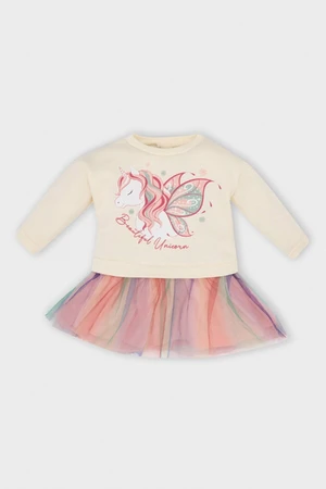 DEFACTO Baby Girl Unicorn Printed Long Sleeve Thick Tutu Sweat Dress