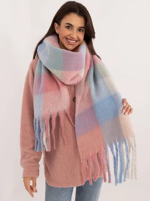 Blue and pink warm checkered scarf