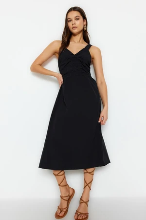 Trendyol Black Gathered Woven Dress