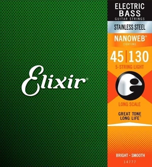 Elixir 14777 NanoWeb Light Long Scale 45-130 Corde Basso 5 Corde