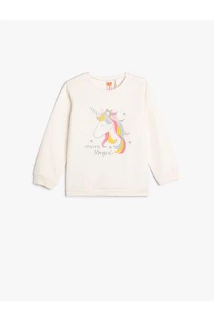 Koton Unicorn Sweatshirt with Silvery Long Sleeve Crew Neck Cotton