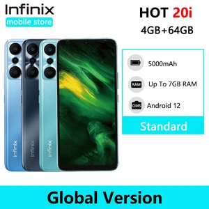 Global Version Infinix Hot 20i X665E 4GB+64GB Smartphone 6.6" Display 5000mAh Battery 8MP FF /13MP AF Triple Camera GPS 4G