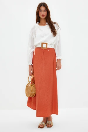 Trendyol Cinnamon Normal Waist Woven Linen Look Skirt