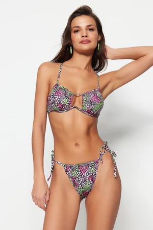 Trendyol Floral mintás nyakkendős magas szárú bikini alsó