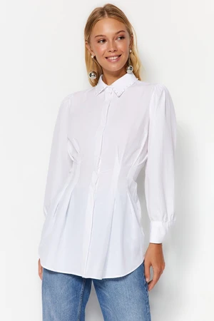 Trendyol White Waisted Woven Shirt with Pearl Detail