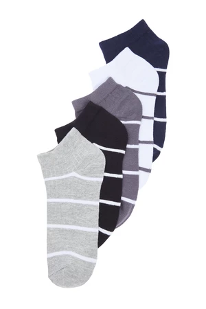 Trendyol Multicolored 5 Pack Striped Textured Cotton Booties-Short-Above Ankle Socks
