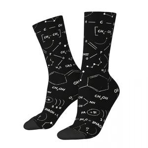 Funny Crazy Sock for Men Science Black Board Chemistry Pattern Harajuku Breathable Pattern Printed Crew Sock Seamless Gift