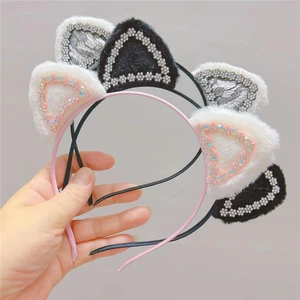 Cute Cat Ear Hair Clips For Girls Glitter Rainbow Felt Fabric Flower Hairpins Barrettes Kids Headwear Baby Hair Accessories