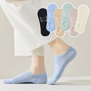 1Pairs Cartoon Bear Women Socks Summer Breathable Low Cut Boat Socks Female Short Non-Slip Invisible Socks No Show Slipper