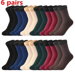 6 Pairs/Lot Women/Men Winter Warm Thicken Thermal Socks Wool Cashmere Nylon Snow Black Skin Seamless Velvet Soft Boots Socks