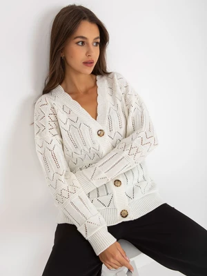 Ecru openwork summer sweater with neckline in V RUE PARIS