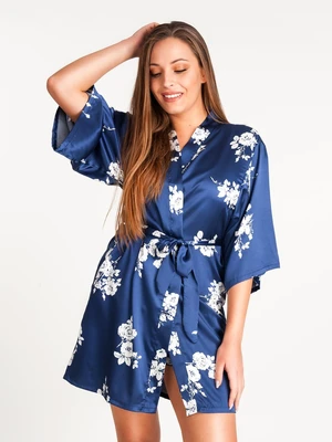 Yoclub Woman's Satin Short Robe PIS-0003K-A100 Navy Blue