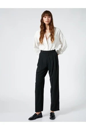 Koton Fabric Trousers Straight Leg Pleated and Buttoned