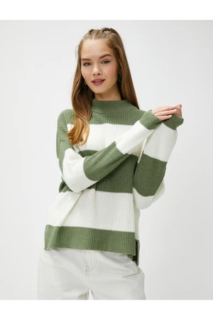 Koton Women's Green Striped Sweater