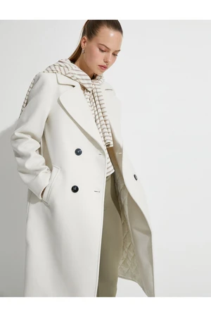 Koton Long Oversize Cashmere Coat Double Breasted Buttoned with Pockets