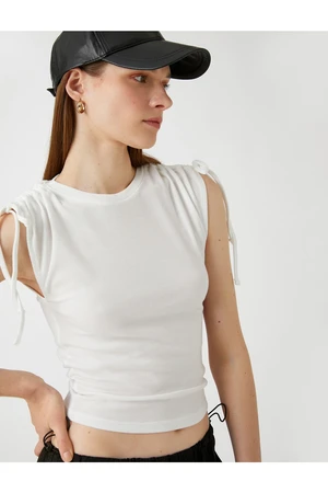 Koton Crop T-Shirt Sleeveless with Ruffles on the Shoulder.