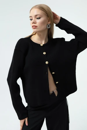 Lafaba Women's Black Gold Button Padded Cardigan