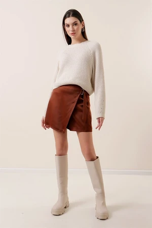 By Saygı Satin Short Skirt Brown