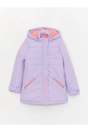 LC Waikiki Girls' Printed Down Jacket with a Hoodie