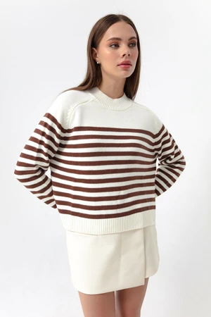 Lafaba Women's Brown Turtleneck Striped Knitwear Sweater