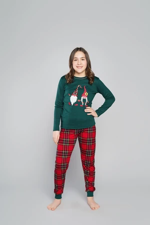 Santa pajamas for girls, long sleeves, long legs - green/print