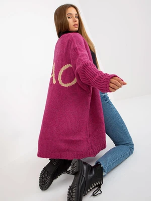 Fuchsia cardigan with OH BELLA inscription on the back