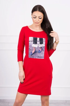 Dress with 3D graphics with zircons red