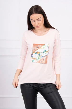 Blouse with 3D Bird graphics powder pink