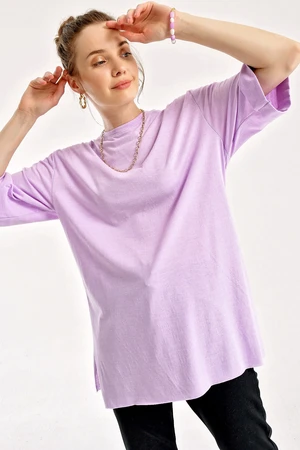 Bigdart 4123 Oversized T-Shirt with a slit - Lilac