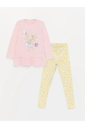 LC Waikiki Crew Neck Printed Long Sleeve Girls' Pajamas Set