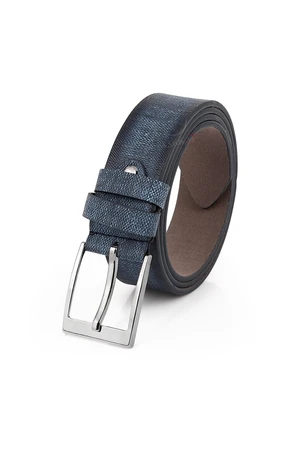 Polo Air Men's Denim Patterned Leather Belt Navy Blue.