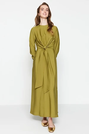 Trendyol Oil Green Woven Dress with Tie Waist Detail