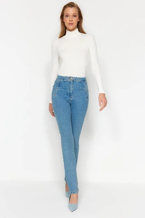 Trendyol Blue Pocket Detailed High Waist Straight Jeans