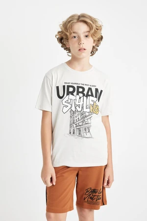 DEFACTO Boy's Crew Neck Printed Short Sleeve T-Shirt