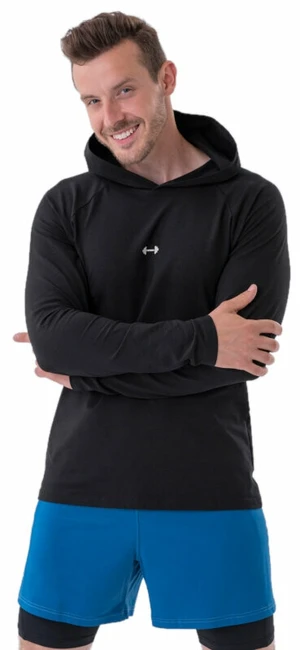 Nebbia Long-Sleeve T-shirt with a Hoodie Black L Fitness sweat à capuche