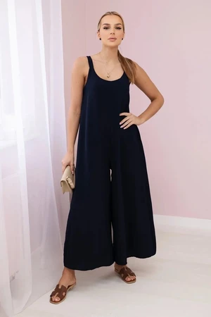 Jumpsuit with wide straps in navy blue