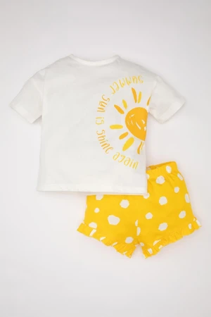 DEFACTO Baby Girl Printed Short Sleeve T-Shirt Shorts 2 Piece Set