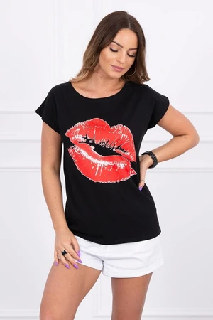 Blouse with black lip print