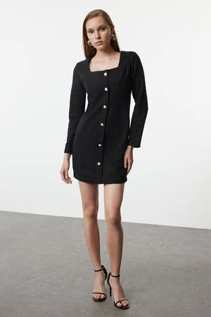 Trendyol Black Square Collar Tweed Mini Woven Jacket Dress