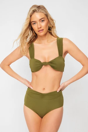 Trendyol Khaki Zberané Bikiny Spodný Diel s Vysokým Pásom Hipster