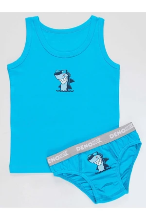 Denokids Shark Boy Blue Undershirt Slip Set