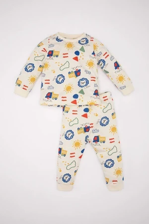 DEFACTO Baby Boy Printed Long Sleeve Top Long Bottom Cotton Pajama Set