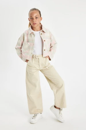 DEFACTO Girls Wide Leg Wide Leg Pocket Cotton Beige Trousers