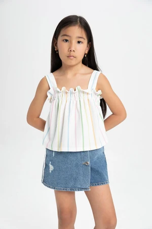 DEFACTO Girl's Ruffled Collar Striped Tank Top