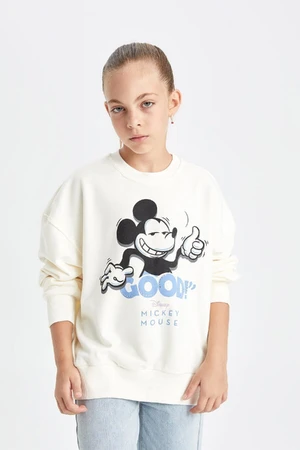 DEFACTO Girls Disney Mickey & Minnie Oversize Wide Pattern Crew Neck Sweatshirt