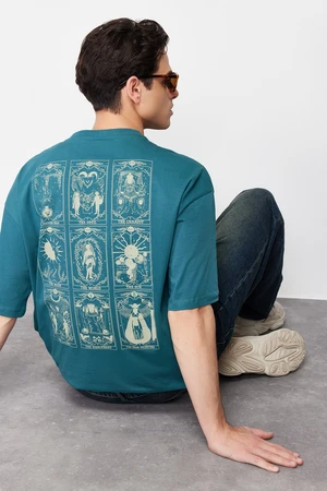 Trendyol Emerald Green Oversize/Wide Cut 100% Tarot Printed T-Shirt