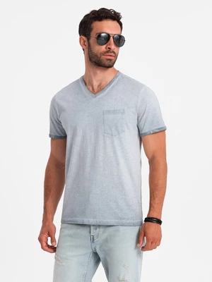 Ombre Men's brindle V-neck T-shirt with pocket - grey