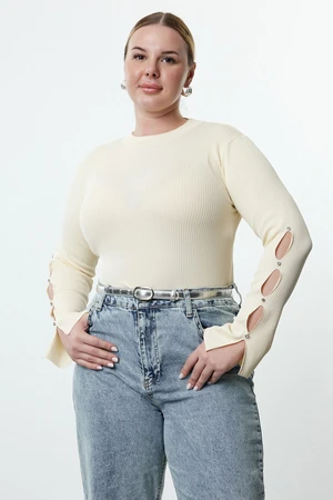 Trendyol Curve Cream Ribbed Knitwear Plus Size Blouse