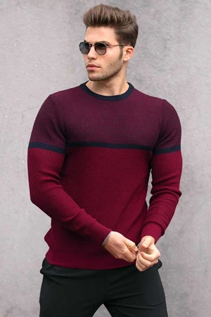 Madmext Claret Red Color Block Men's Sweater 4734